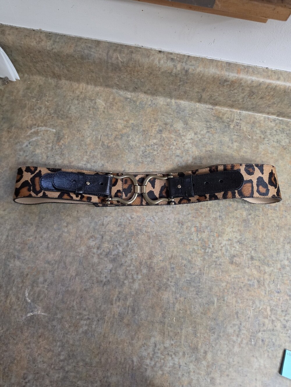 Another Line Leopard Print Wide Waist Belt with Gold Hardware